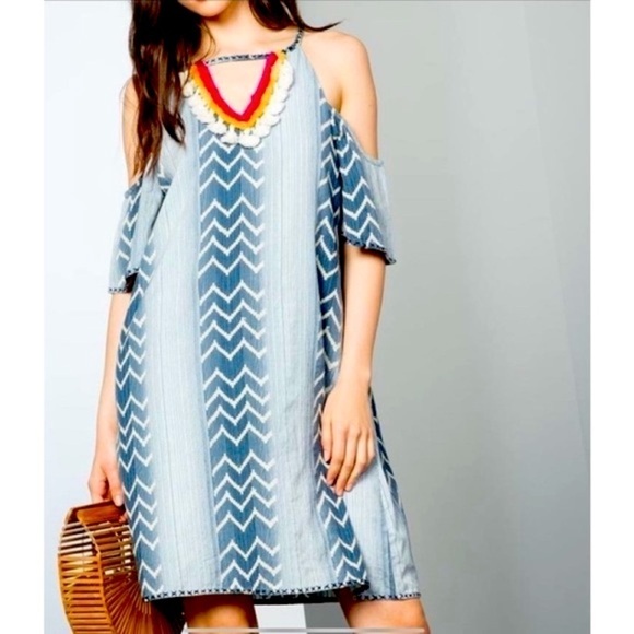 CLEARANCE ANTHROPOLOGIE THML BOHO GAUZY COTTON TASSEL DRESS SIZE MEDIUM EUC - Picture 2 of 13